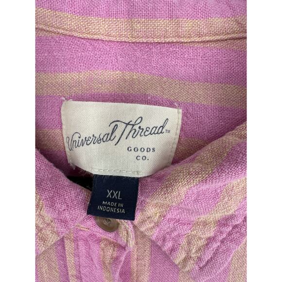 Universal Thread Top Womens XXL Pink Striped Shirt Button Linen Long Sleeve - Picture 2 of 8